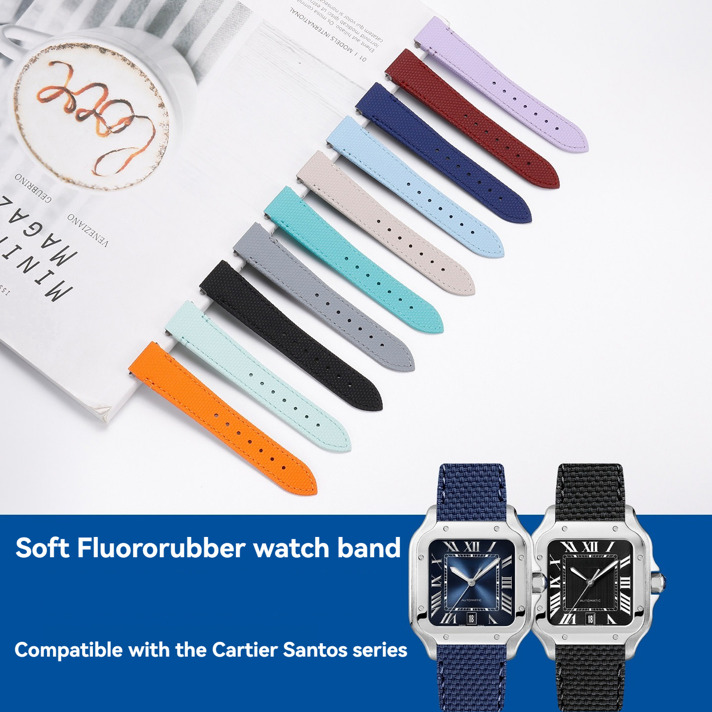 19 21mm Fluororubber Horlogeba - Cartier Watch Santos recensie en prijs